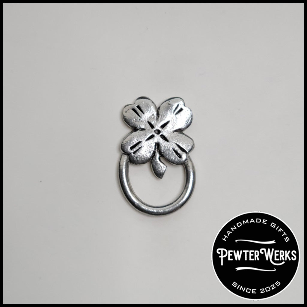 Handmade Pewter Eyeglass / ID Badge Holder Pin 'Four Leaf Clover' Gift Bag Included.
