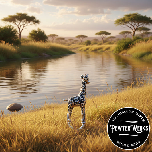 Handmade Pewter Eyeglass / ID Badge Holder Pin 'Giraffe' Gift Bag Included.