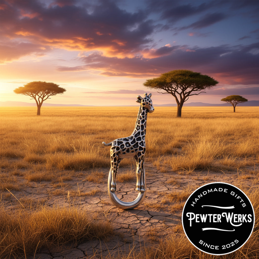 Handmade Pewter Eyeglass / ID Badge Holder Pin 'Giraffe' Gift Bag Included.