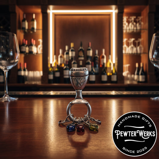 Handmade Pewter Eyeglass / ID Badge Holder Pin 'Glass of Wine' Gift Bag Included.