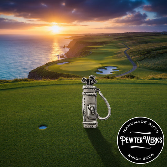 Handmade Pewter Lapel Pin 'Golf Bag' Gift Bag Included.