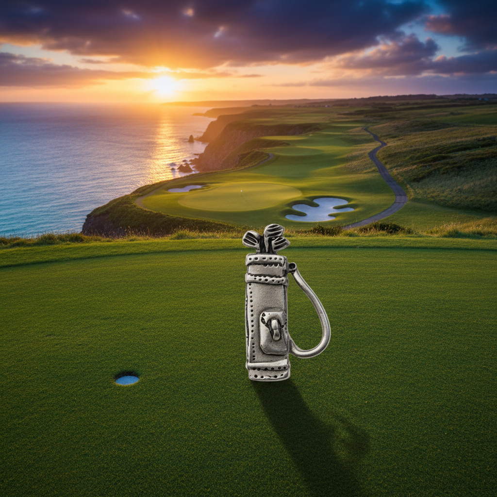 Handmade Pewter Lapel Pin 'Golf Bag' Gift Bag Included.