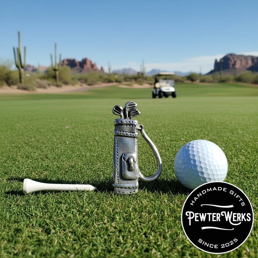 Handmade Pewter Lapel Pin 'Golf Bag' Gift Bag Included.
