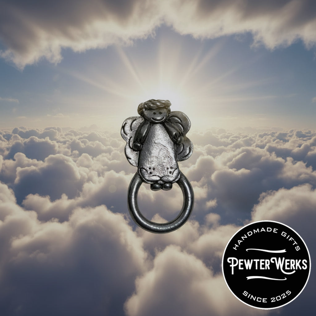 Handmade Pewter Eyeglass / ID Badge Holder Pin 'Guardian Angel' Gift Bag Included.