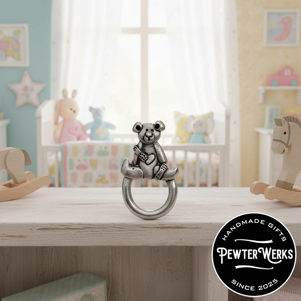 Handmade Pewter Eyeglass / ID Badge Holder Pin 'Healing Bear' Gift Bag Included.