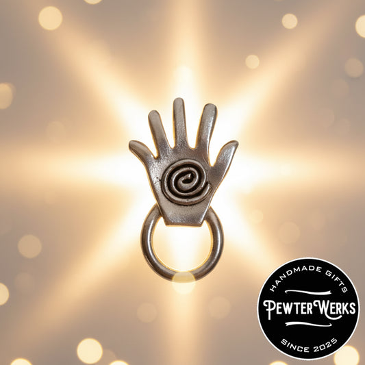 Handmade Pewter Eyeglass / ID Badge Holder Pin 'Healing Hand' Gift Bag Included.