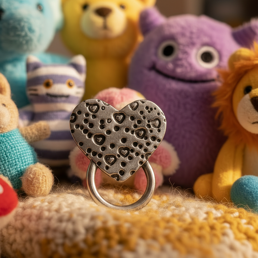 Hearts On Heart Eyeglass Holder amongst stuffed animals