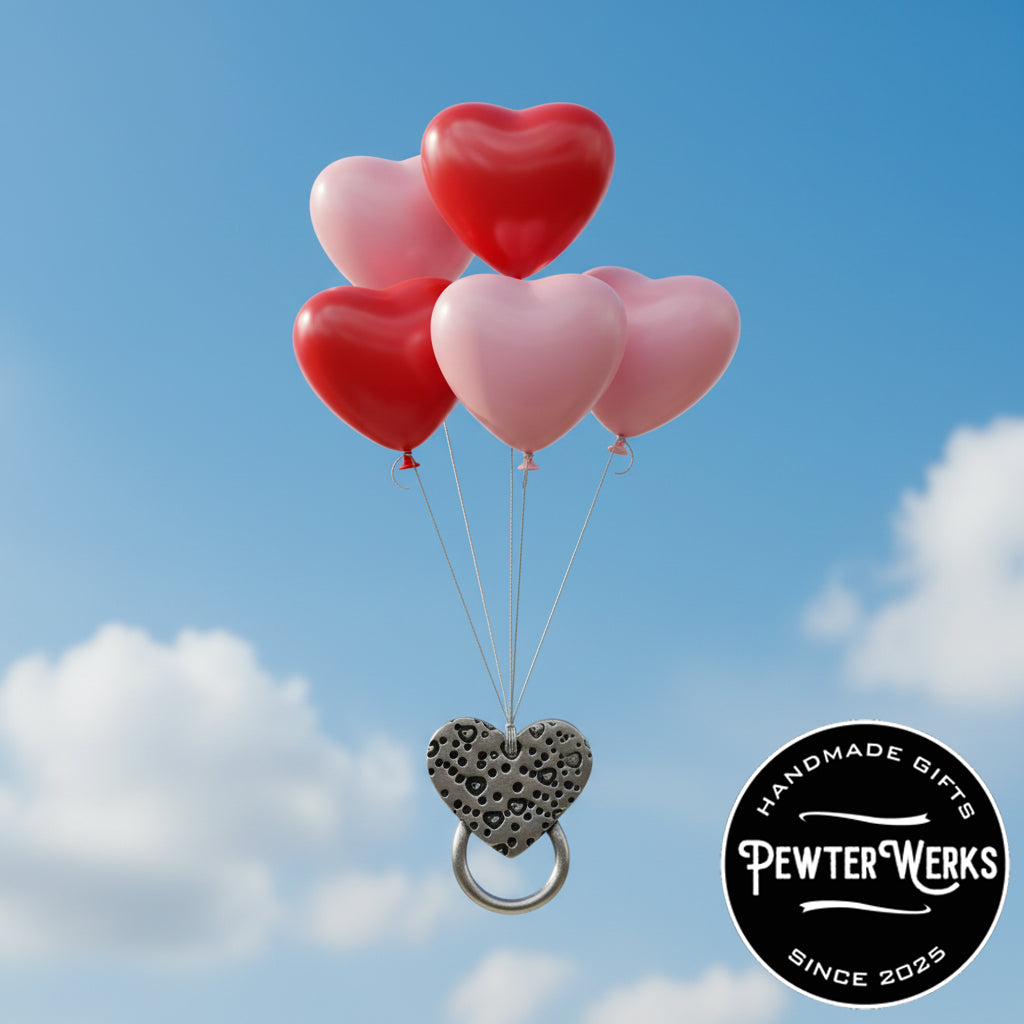 Handmade Pewter Eyeglass / ID Badge Holder Pin 'Hearts on a Heart' Gift Bag Included.