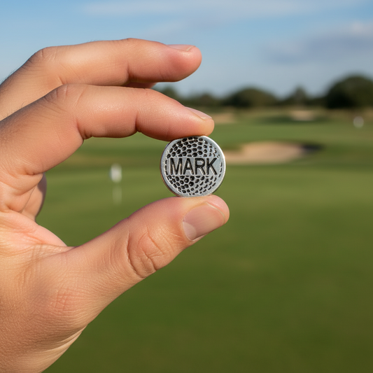 Golf ball and marker on a golf course