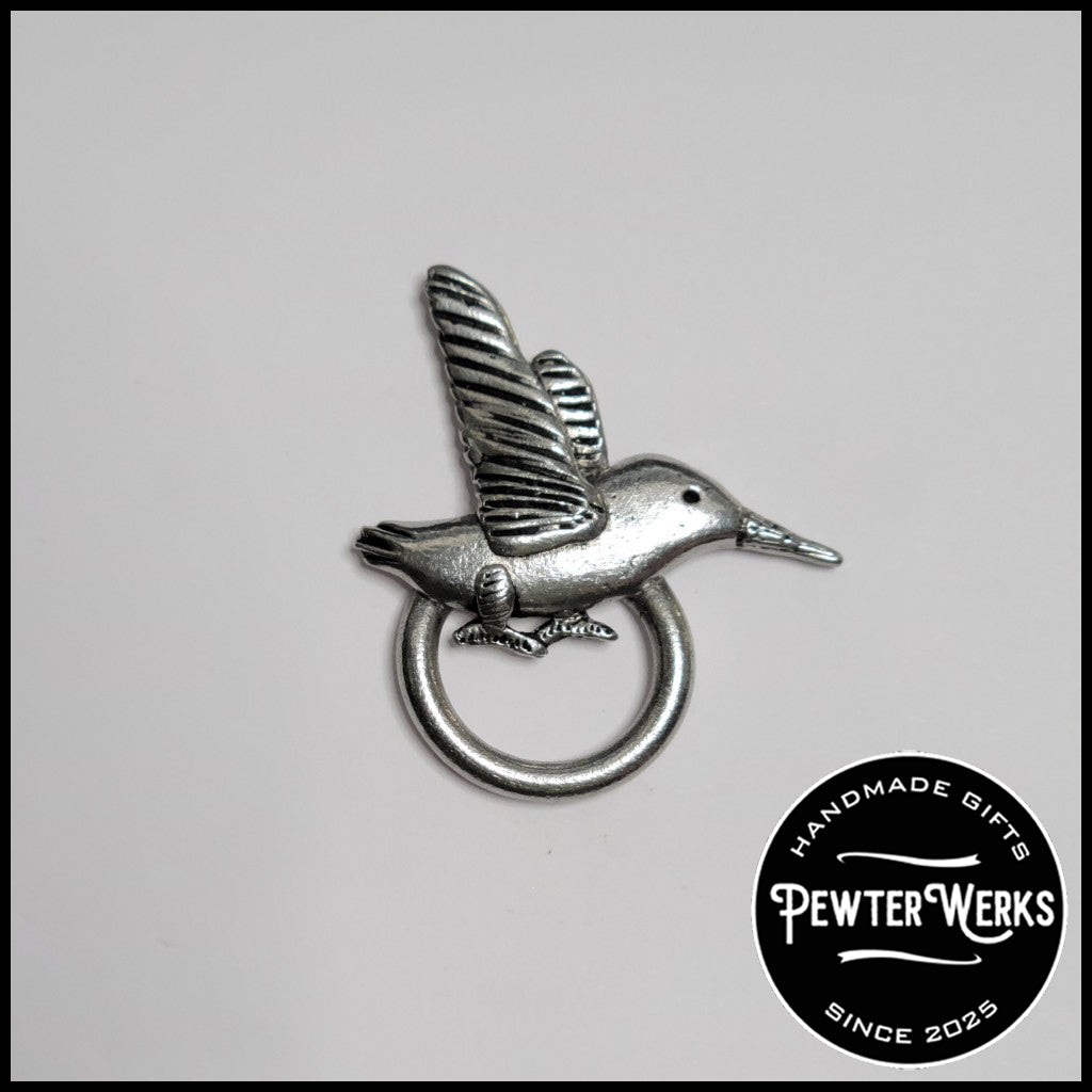 Handmade Pewter Eyeglass / ID Badge Holder Pin 'Hummingbird' Gift Bag Included.