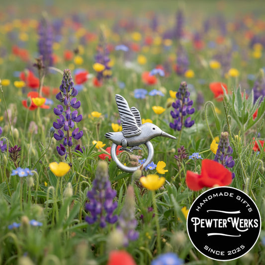 Handmade Pewter Eyeglass / ID Badge Holder Pin 'Hummingbird' Gift Bag Included.
