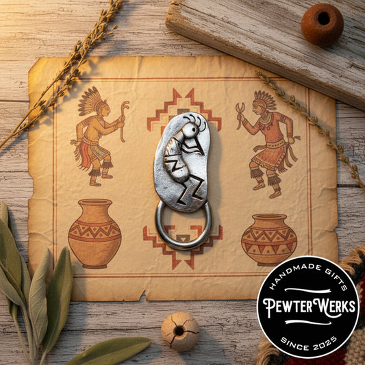 Handmade Pewter Eyeglass / ID Badge Holder Pin 'Kachina' Gift Bag Included.