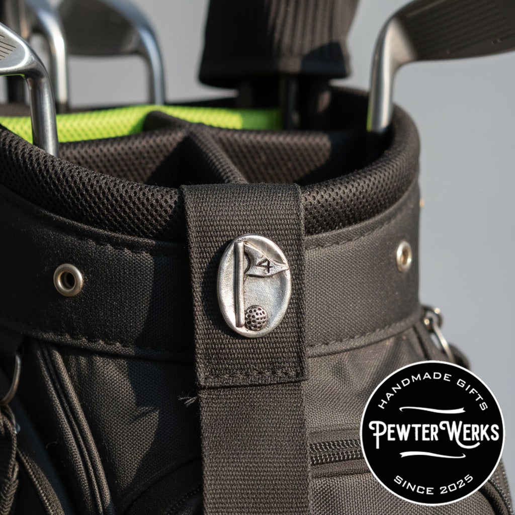 Handmade Pewter Lapel Pin 'Golf Bag' Gift Bag Included.
