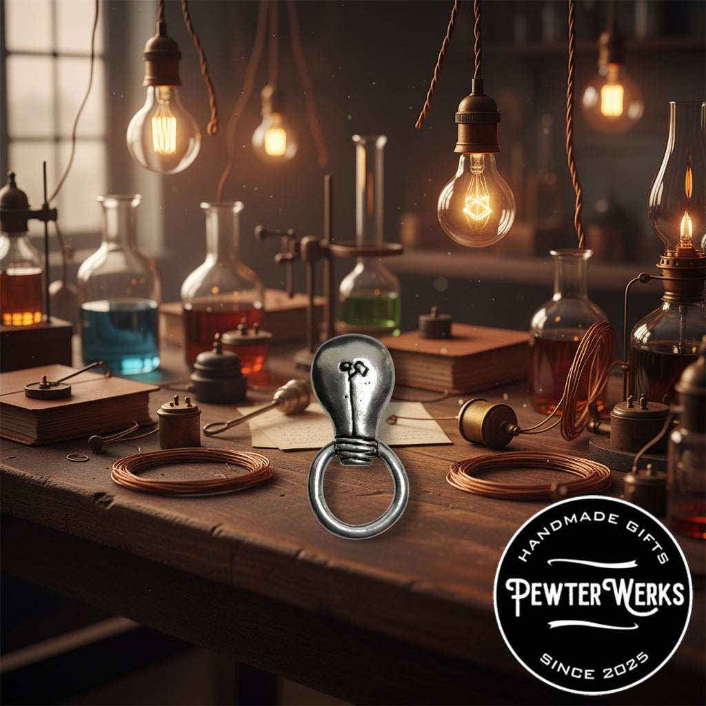 Handmade Pewter Eyeglass / ID Badge Holder Pin 'Light Bulb' Gift Bag Included.