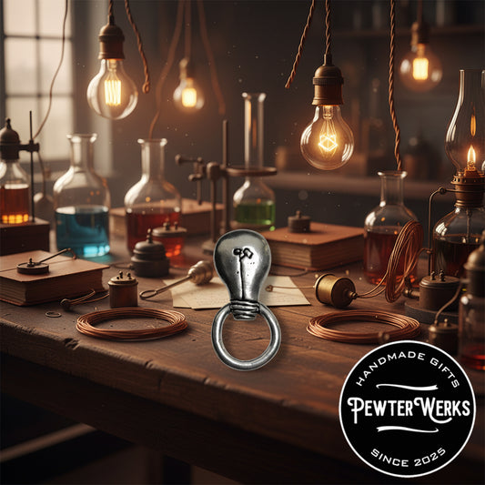 Handmade Pewter Eyeglass / ID Badge Holder Pin 'Light Bulb' Gift Bag Included.