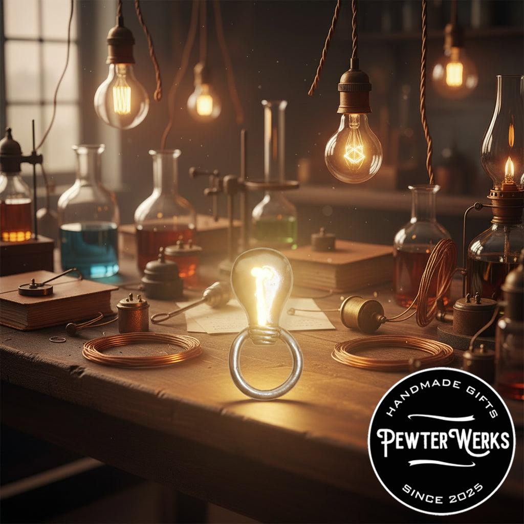 Handmade Pewter Eyeglass / ID Badge Holder Pin 'Light Bulb' Gift Bag Included.