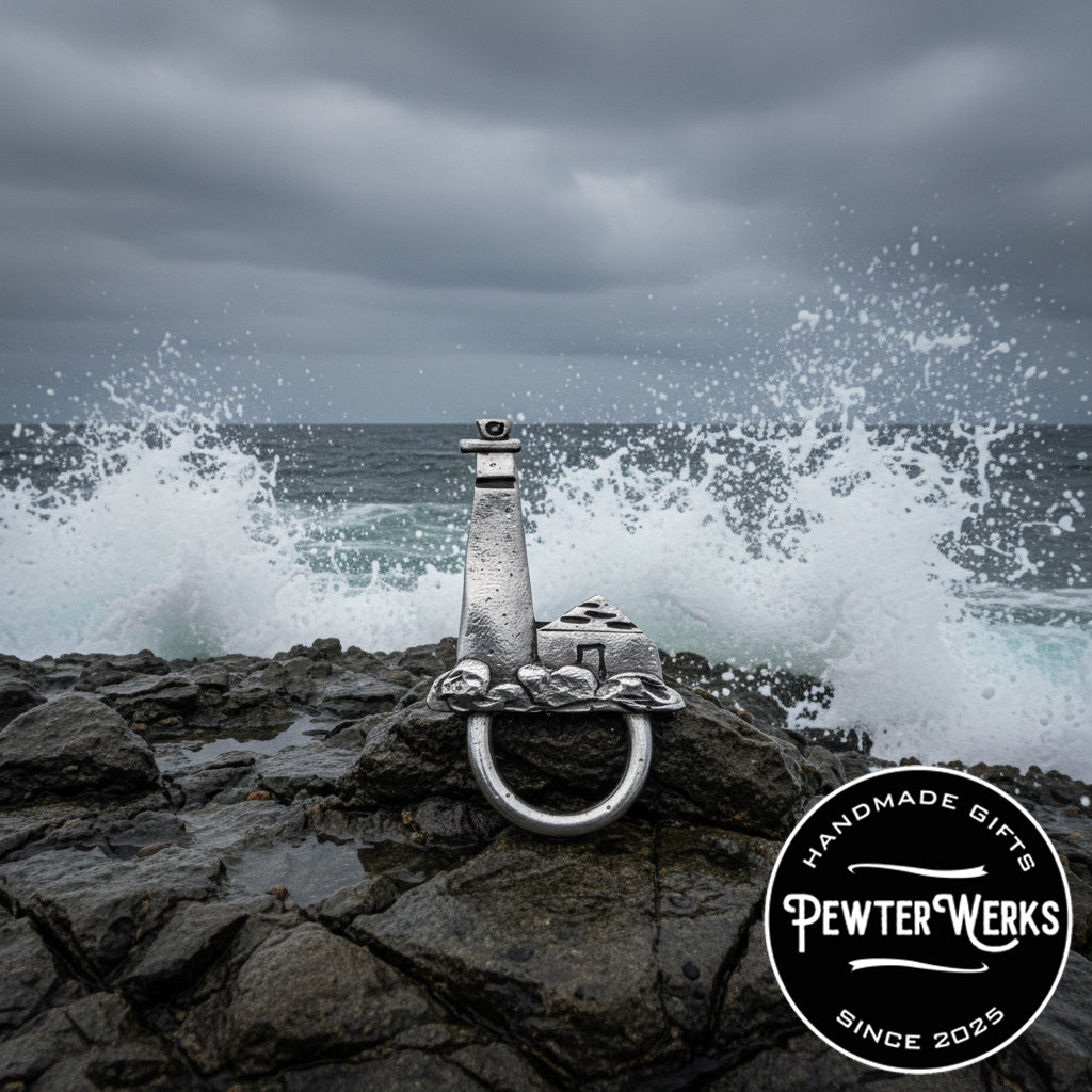Handmade Pewter Eyeglass / ID Badge Holder Pin 'Light House' Gift Bag Included.