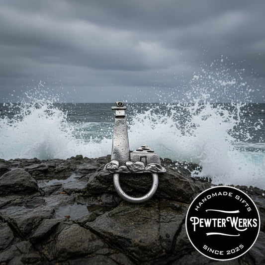 Handmade Pewter Eyeglass / ID Badge Holder Pin 'Light House' Gift Bag Included.