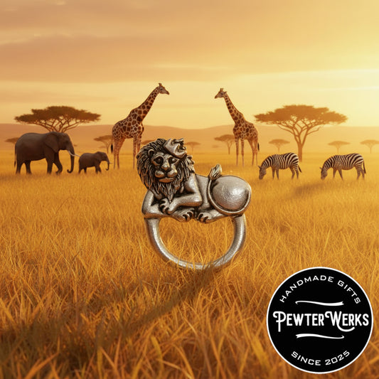 Handmade Pewter Eyeglass / ID Badge Holder Pin 'Lion King' Gift Bag Included.