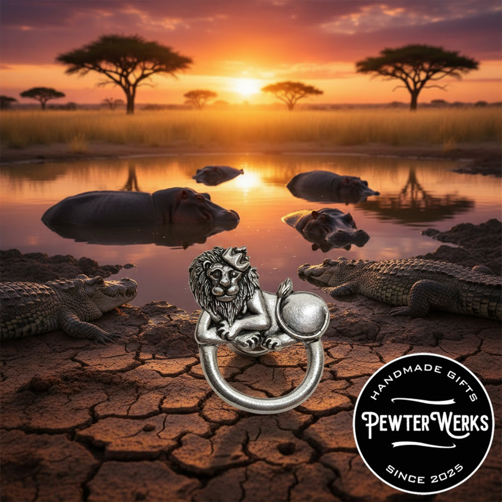 Handmade Pewter Eyeglass / ID Badge Holder Pin 'Lion King' Gift Bag Included.