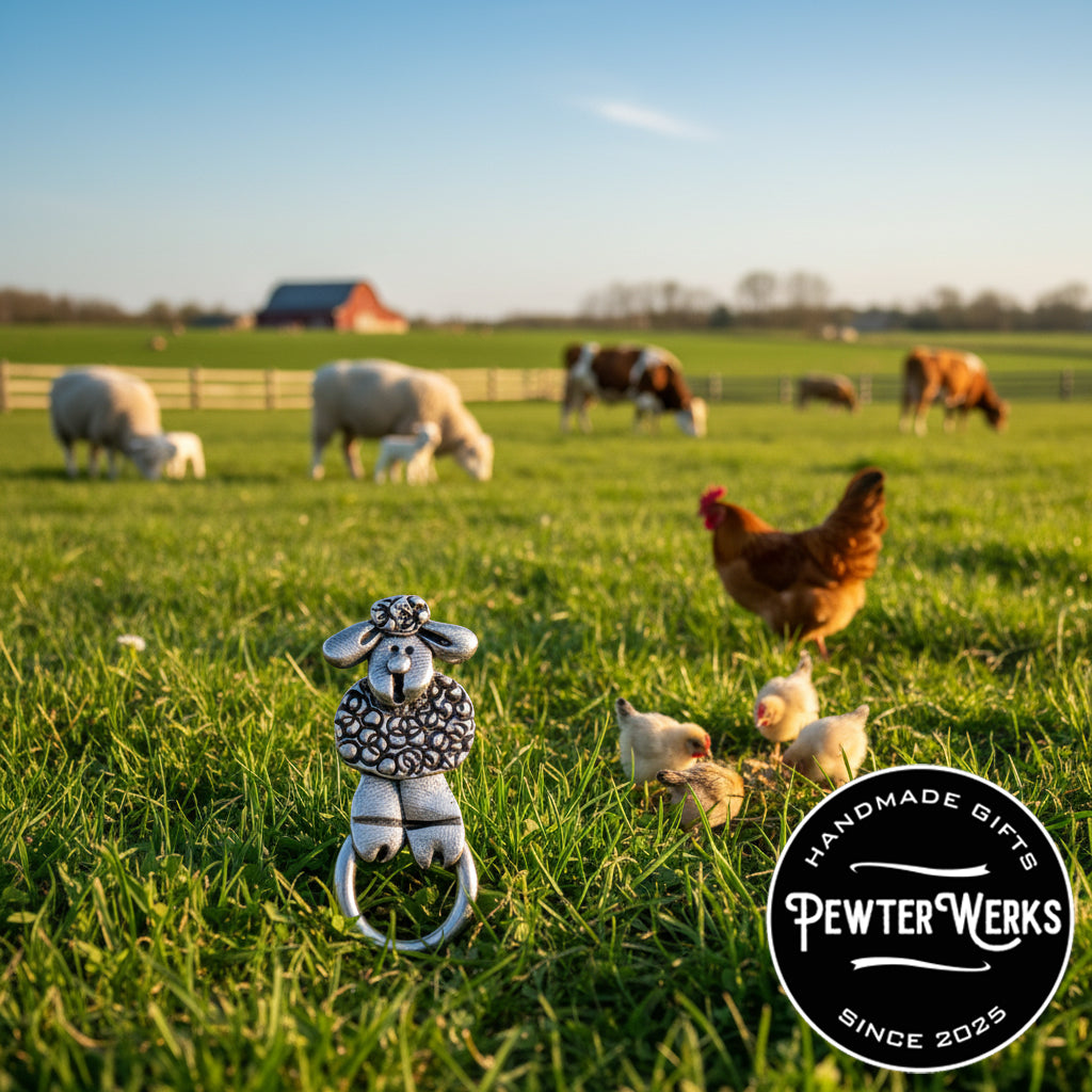 Handmade Pewter Eyeglass / ID Badge Holder Pin 'Little Lamb' Gift Bag Included.