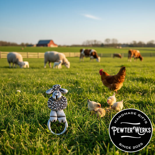 Handmade Pewter Eyeglass / ID Badge Holder Pin 'Little Lamb' Gift Bag Included.