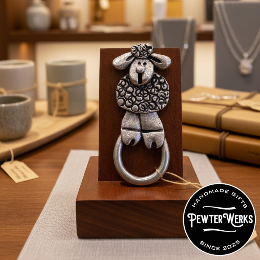 Handmade Pewter Eyeglass / ID Badge Holder Pin 'Little Lamb' Gift Bag Included.