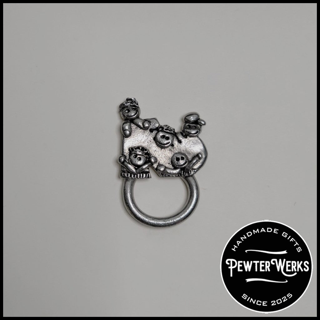 Handmade Pewter Eyeglass / ID Badge Holder Pin 'Lived in a Shoe' Gift Bag Included.
