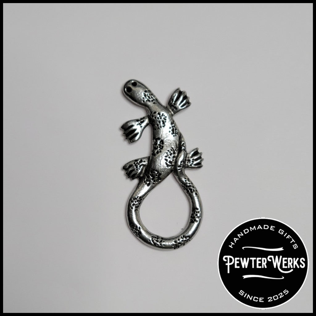 Handmade Pewter Eyeglass / ID Badge Holder Pin 'Lizard No.2' Gift Bag Included.