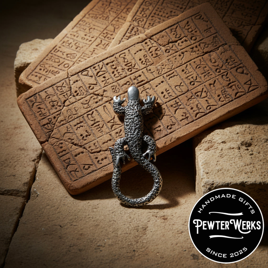 Handmade Pewter Eyeglass / ID Badge Holder Pin 'Lizard' Gift Bag Included.