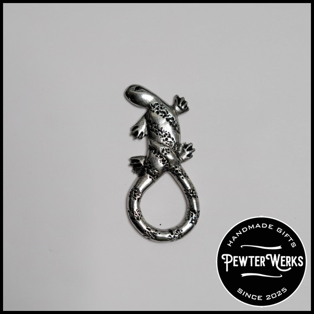 Handmade Pewter Eyeglass / ID Badge Holder Pin 'Lizard No.3' Gift Bag Included.