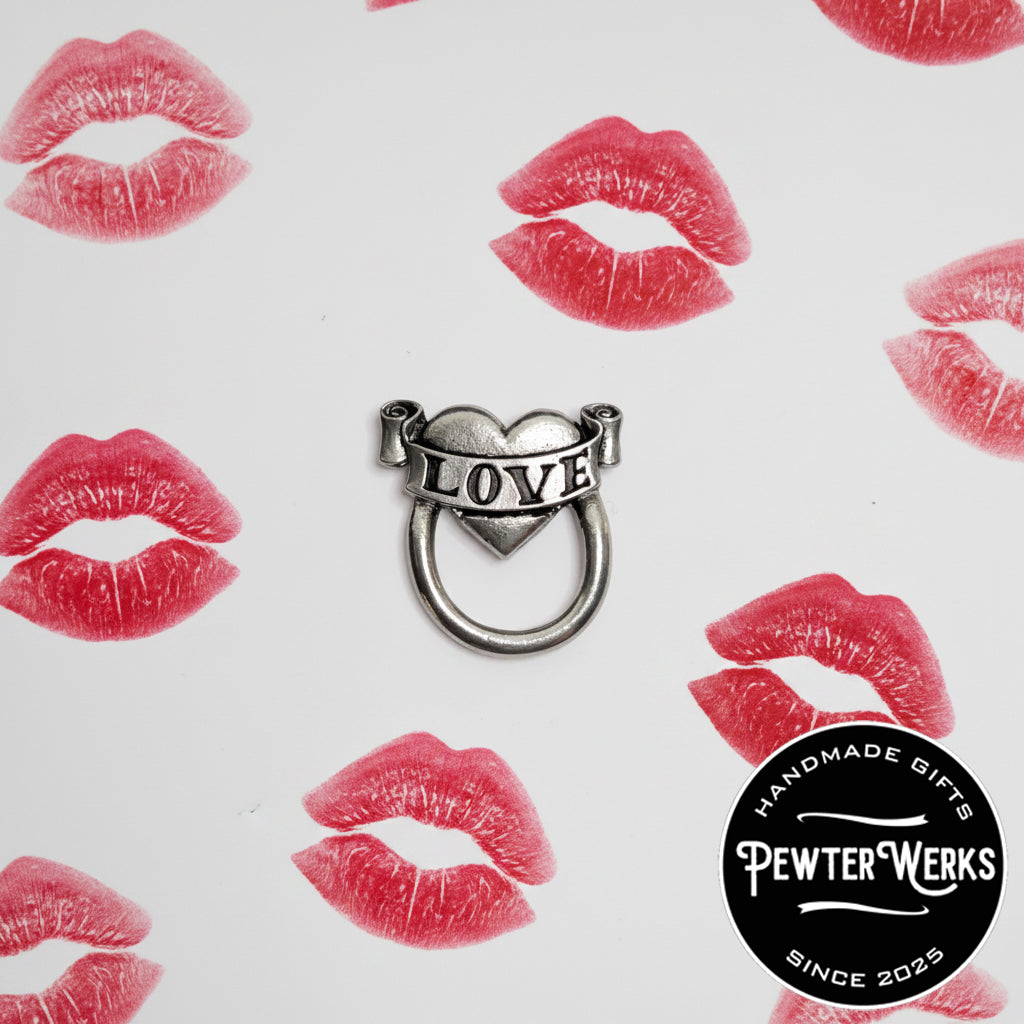 Handmade Pewter Eyeglass / ID Badge Holder Pin 'Love' Gift Bag Included.