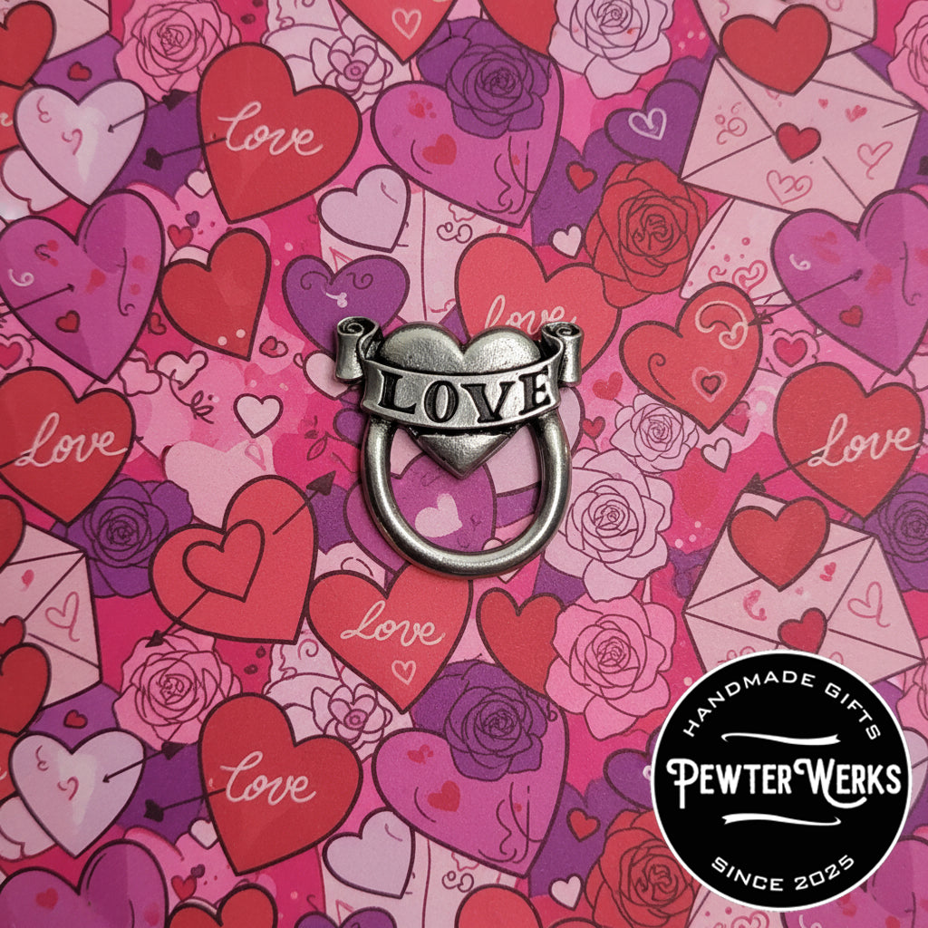 Handmade Pewter Eyeglass / ID Badge Holder Pin 'Love' Gift Bag Included.