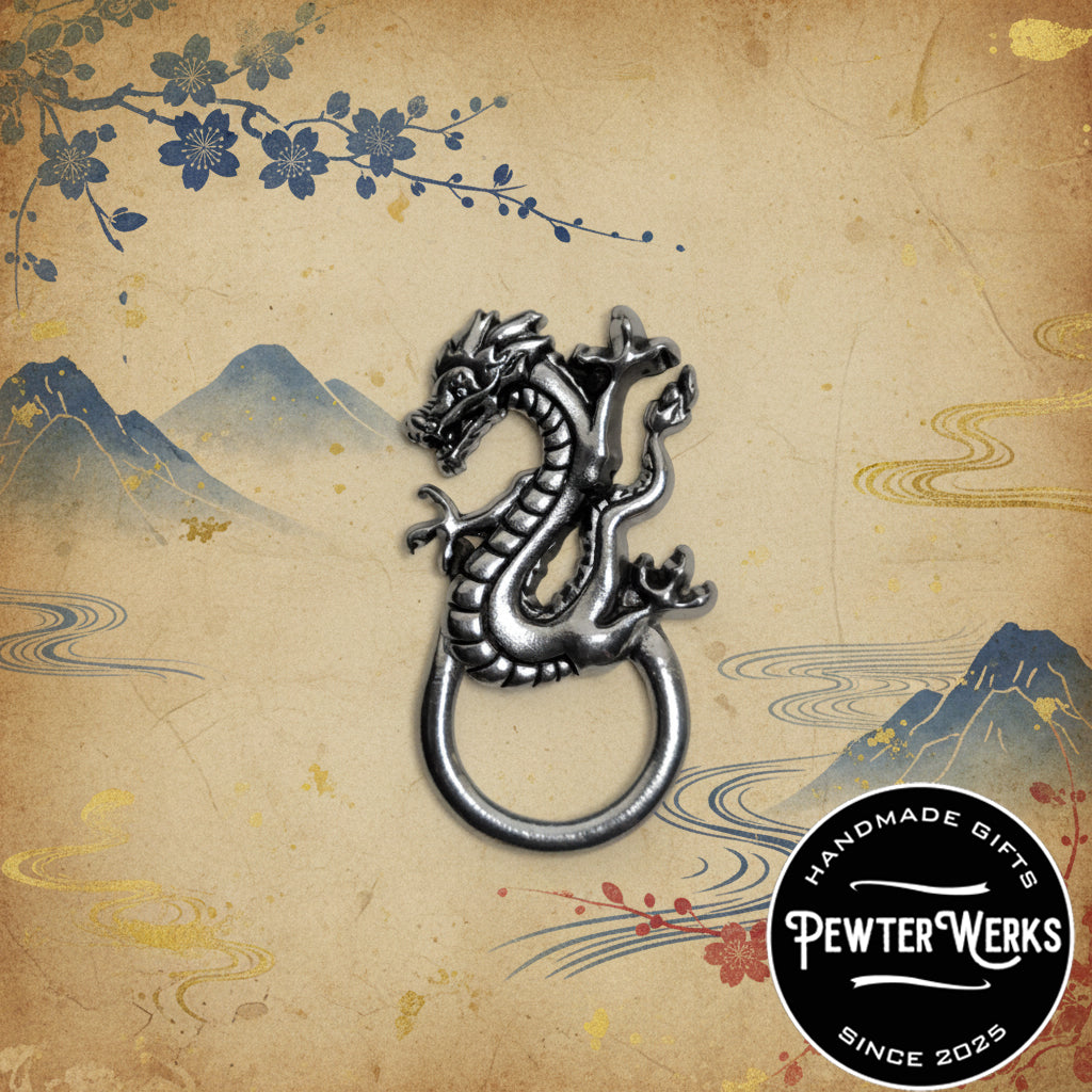 Handmade Pewter Eyeglass / ID Badge Holder Pin 'Magic Dragon' Gift Bag Included.