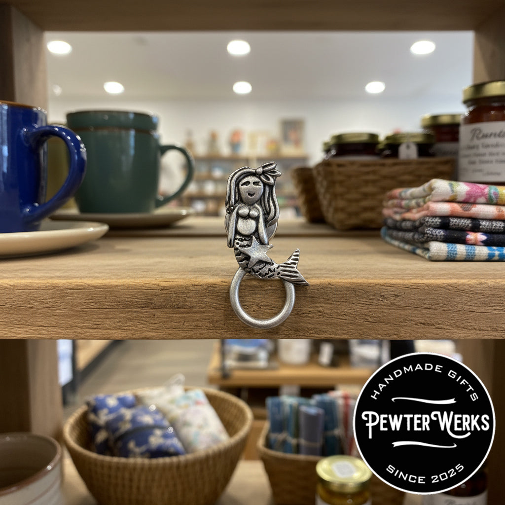 Handmade Pewter Eyeglass / ID Badge Holder Pin 'Mermaid' Gift Bag Included.
