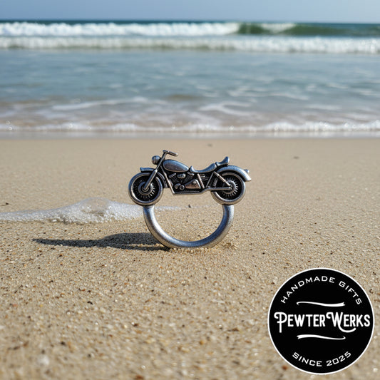Handmade Pewter Eyeglass / ID Badge Holder Pin 'Motorcycle No.2' Gift Bag Included.