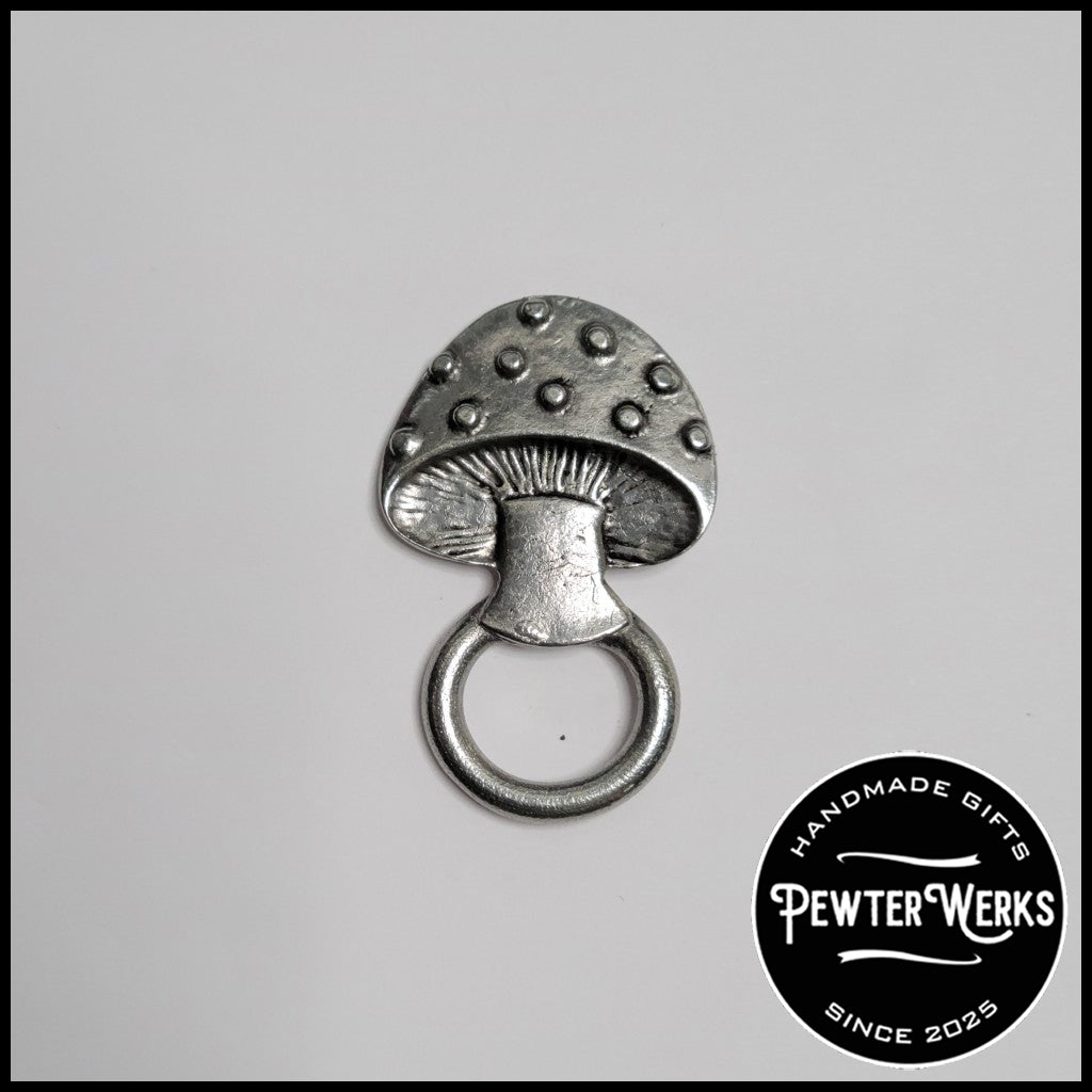 Handmade Pewter Eyeglass / ID Badge Holder Pin 'Mushroom' Gift Bag Included.