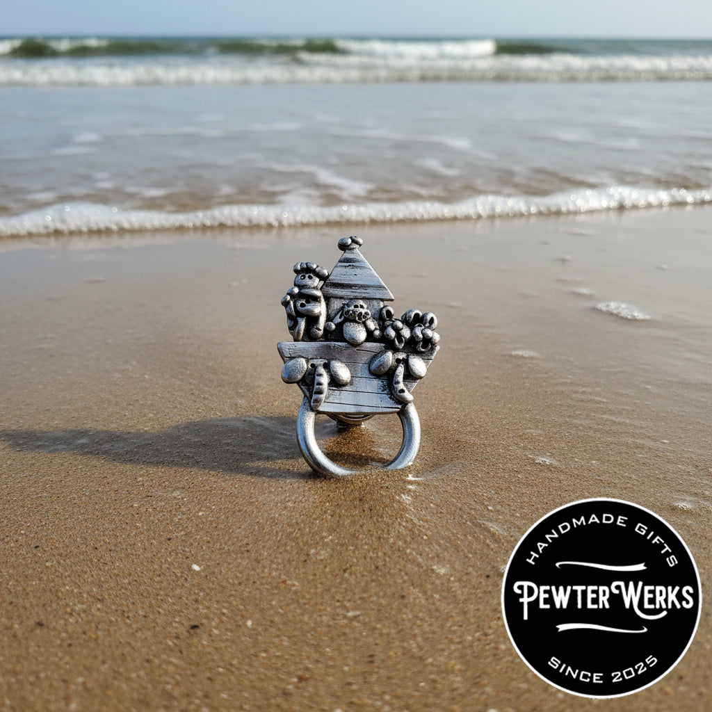 Handmade Pewter Eyeglass / ID Badge Holder Pin 'Noah's Ark' Gift Bag Included.