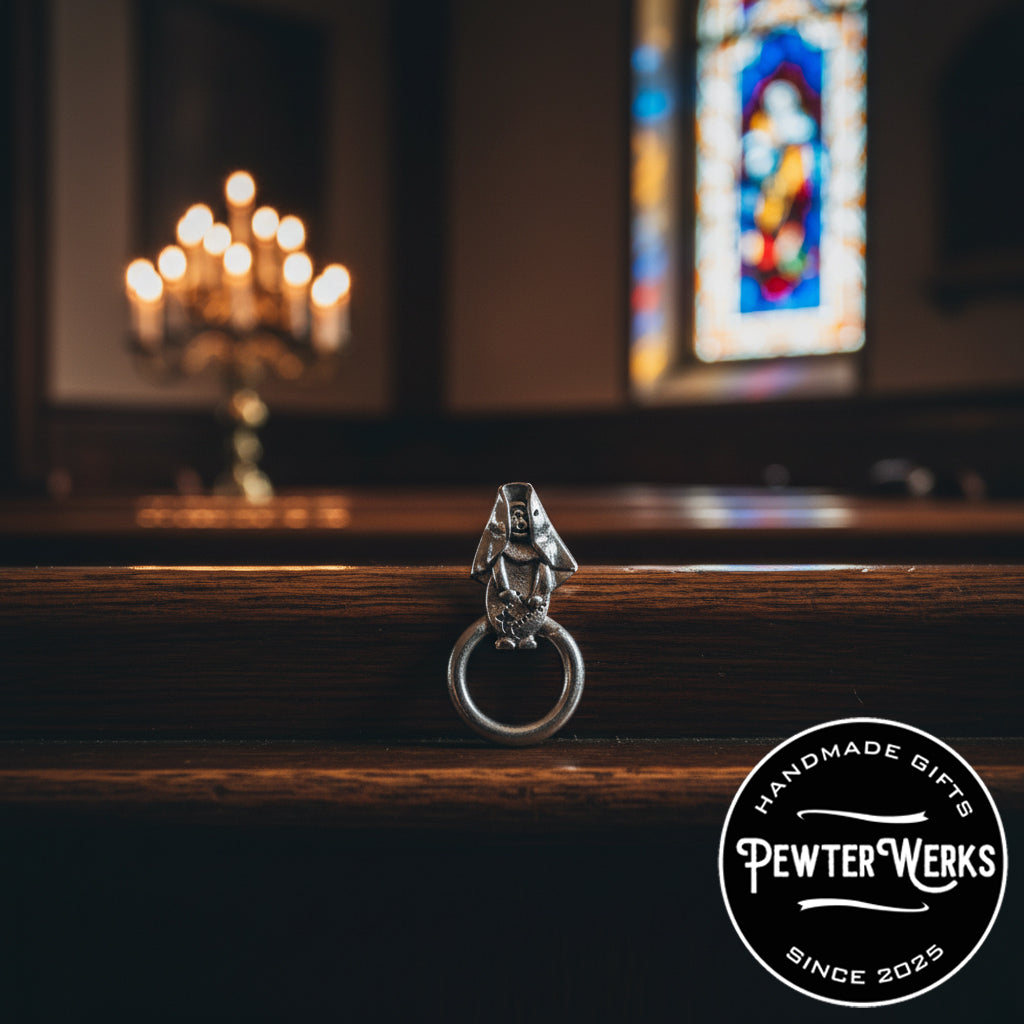 Handmade Pewter Eyeglass / ID Badge Holder Pin 'Nun' Gift Bag Included.