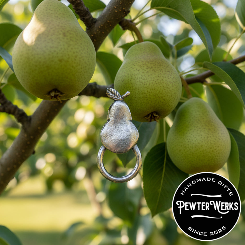 Handmade Pewter Eyeglass / ID Badge Holder Pin 'Pear' Gift Bag Included.