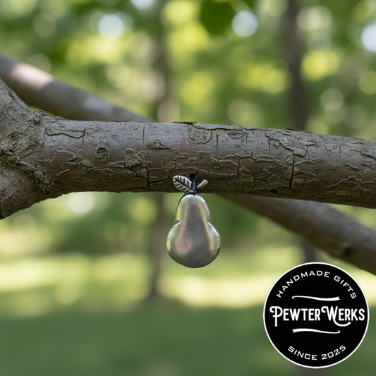 Handmade Pewter Lapel Pin 'Pear' Gift Bag Included.