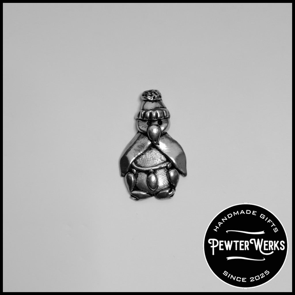Handmade Pewter Lapel Pin 'Penguin with Lights' Gift Bag Included.
