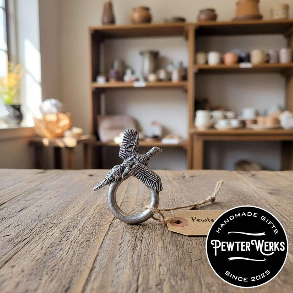 Handmade Pewter Eyeglass / ID Badge Holder Pin 'Pheasant' Gift Bag Included.