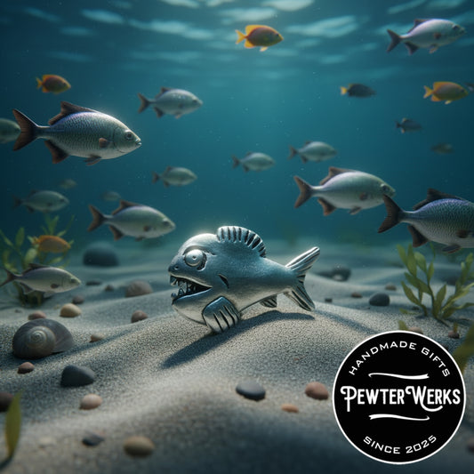 Handmade Pewter Lapel Pin 'Piranha' Gift Bag Included.