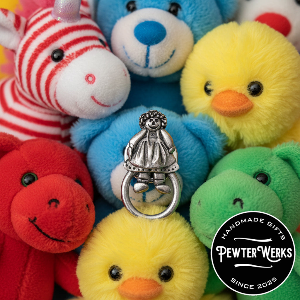 Handmade Pewter Eyeglass / ID Badge Holder Pin 'Raggedy Ann' Gift Bag Included.