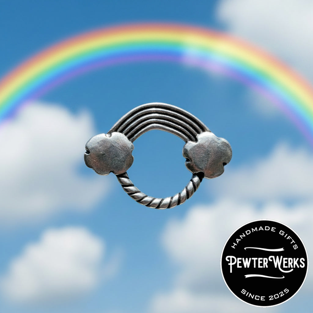 Handmade Pewter Eyeglass / ID Badge Holder Pin 'Rainbow' Gift Bag Included.