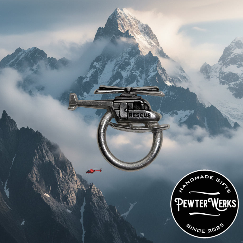 Handmade Pewter Eyeglass / ID Badge Holder Pin 'Rescue Helicopter' Gift Bag Included.