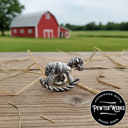 Handmade Pewter Eyeglass / ID Badge Holder Pin 'Rocking Horse' Gift Bag Included.