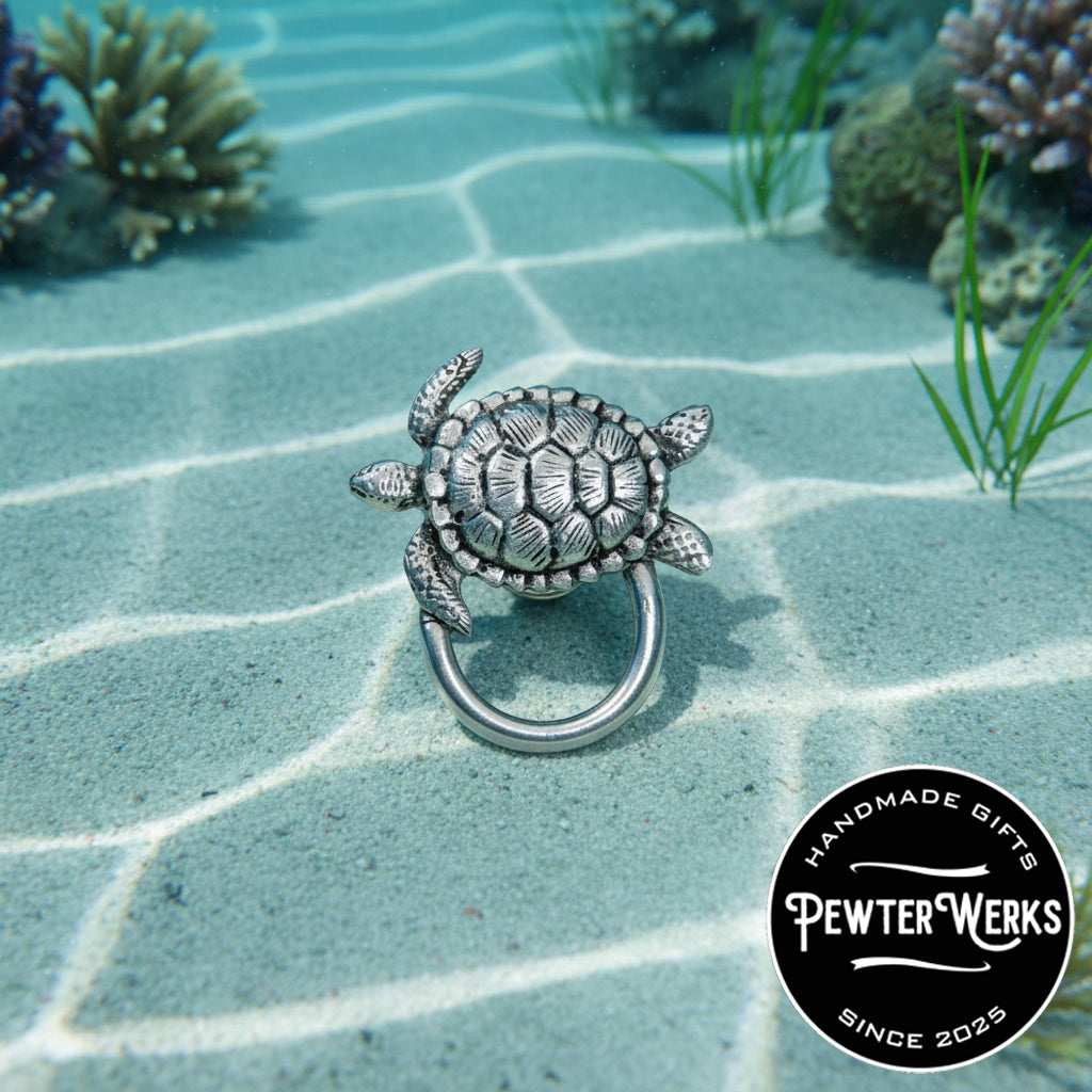 Handmade Pewter Eyeglass / ID Badge Holder Pin 'Sea Turtle' Gift Bag Included.