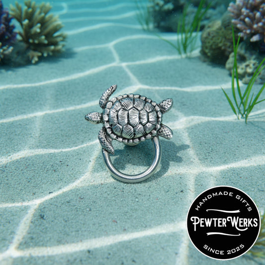 Handmade Pewter Eyeglass / ID Badge Holder Pin 'Sea Turtle' Gift Bag Included.